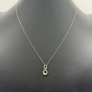 Sterling Silver Italy 925 Infinity Pendant Whtie Cubic Zirconia Necklace 18"